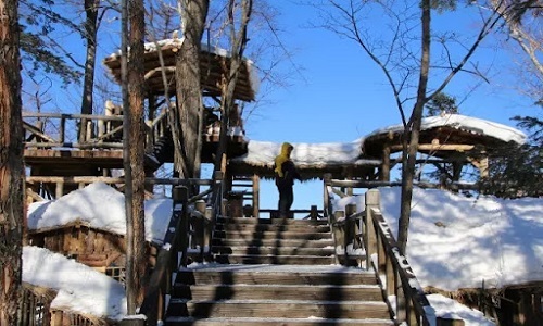 Wooden-Walkway-Snow-Town